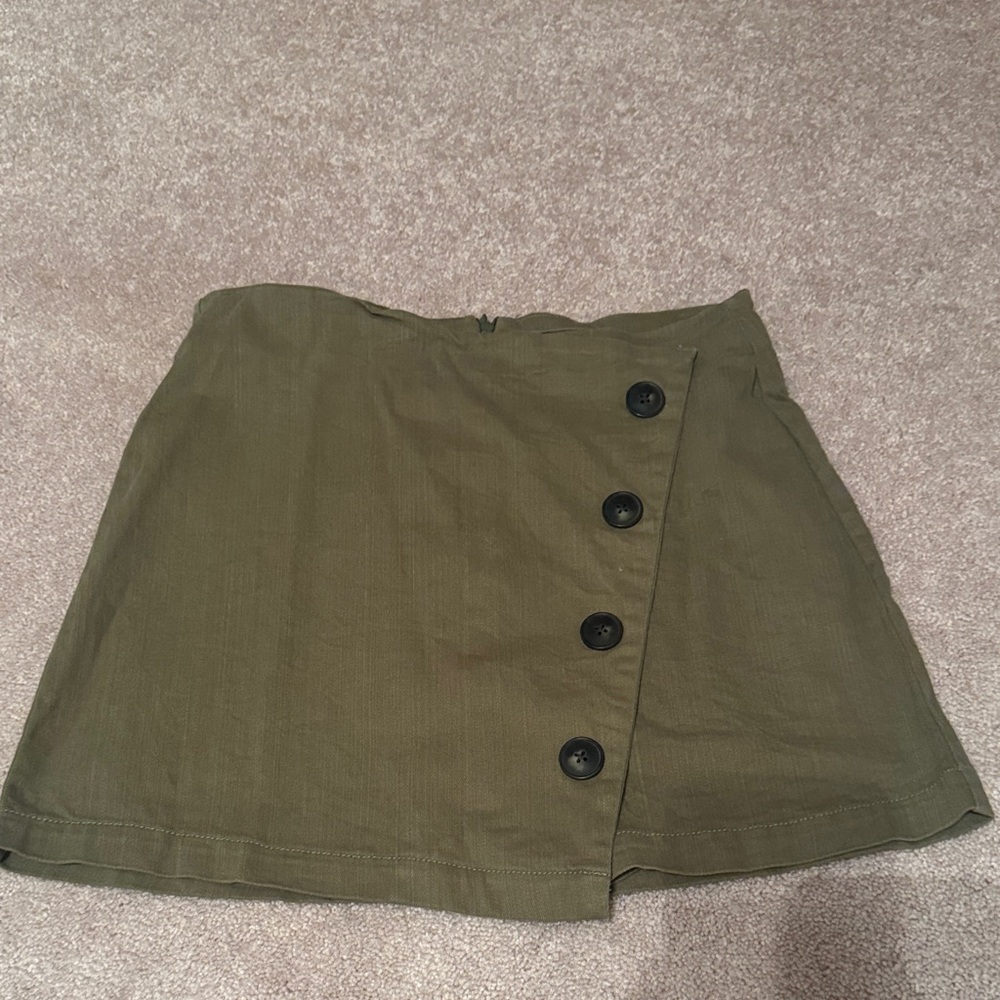 Harper Olive Button-Accent Mini Skirt